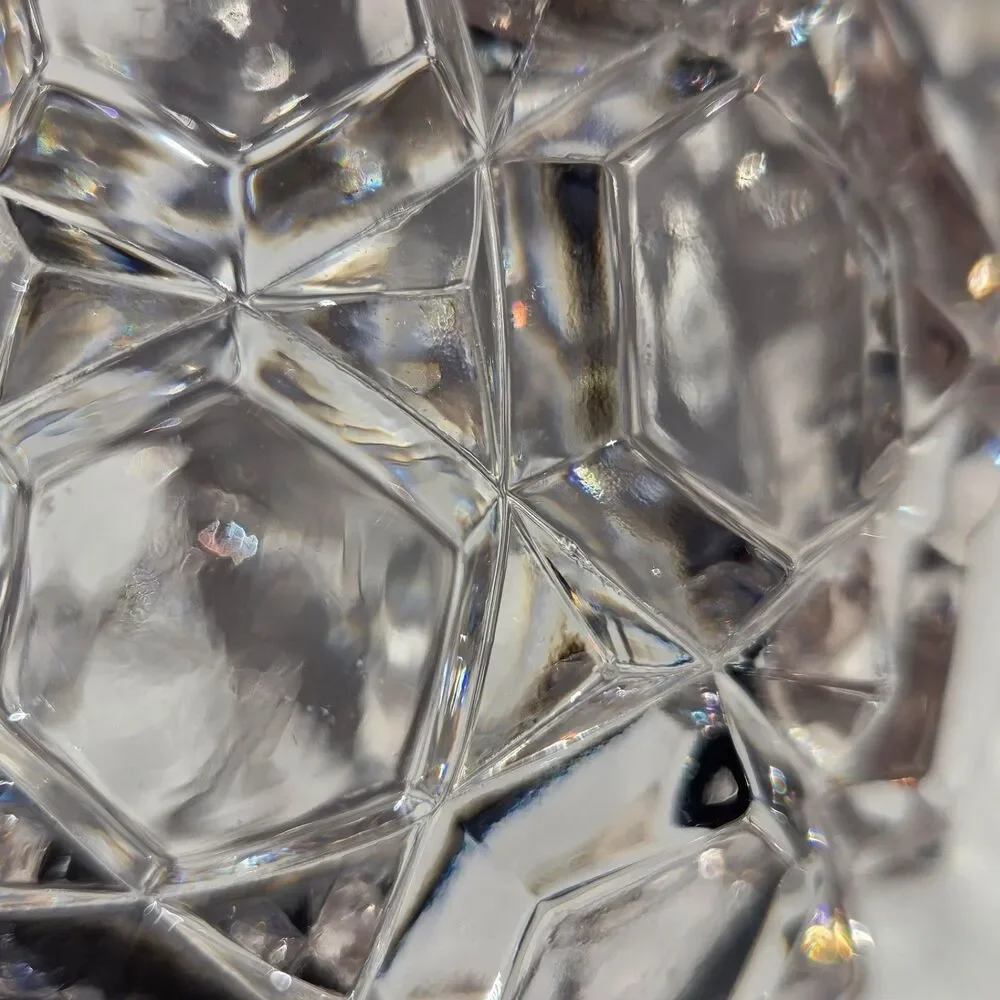Vintage Heavy Geometric Glass Ball Vase Rose Bowl Hexagon Design 6